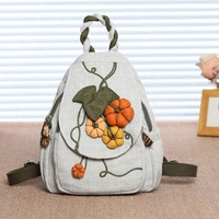 womens backpack new handmade vintage canvas bag fresh casual backpack for women vegetable pattern travel mochila