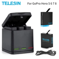 telesin 3 pack battery for hero 8 black 3 slots battery charger led storage box for gopro hero 8 7 6 5 black camera accessories