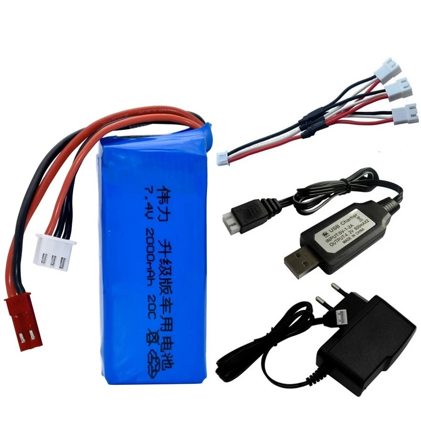 

Аккумуляторная батарея 7,4 в 2000 мАч + зарядное устройство для Wltoys V353 A949 A959 A969 A979 k929 7,4 В, батарея для радиоуправляемых автомобилей, вертолетов, ...