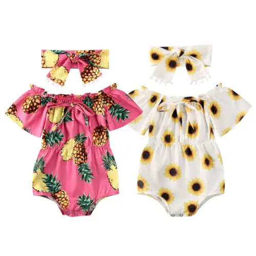 

Summer Newborn Baby Girl Clothes Flower Romper Jumpsuit Playsuit Headband Outfit[Pineapple Romper for 6-12 Months]