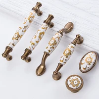 gold flower ceramic kitchen cupboard handles antique furniture handles drawer pulls bathroom cabinet knobs and handles