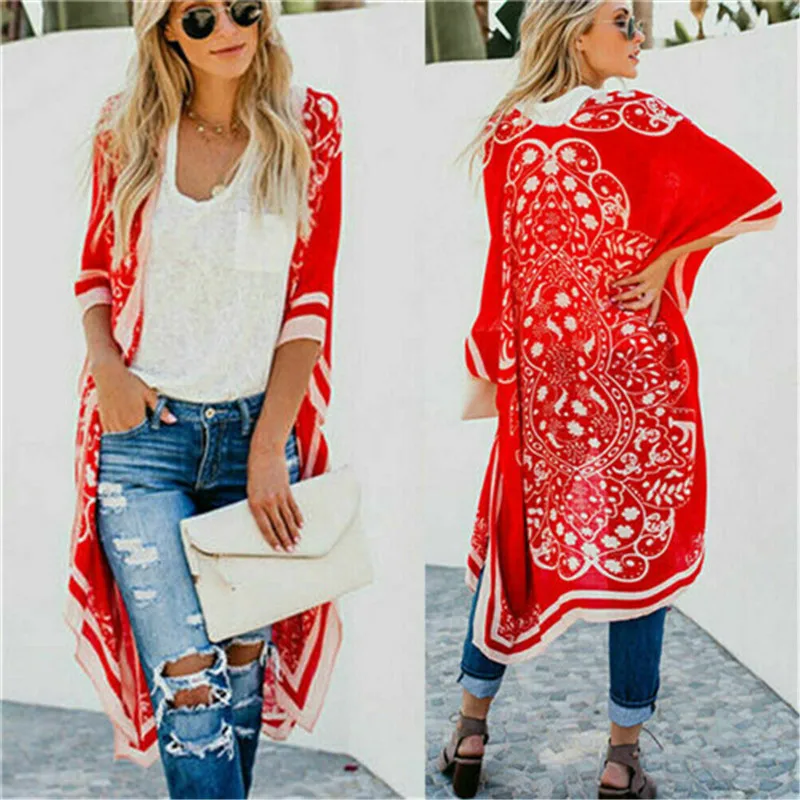 Накидка женская с цветочным принтом модная уличная кимоно в стиле бохо мягкая