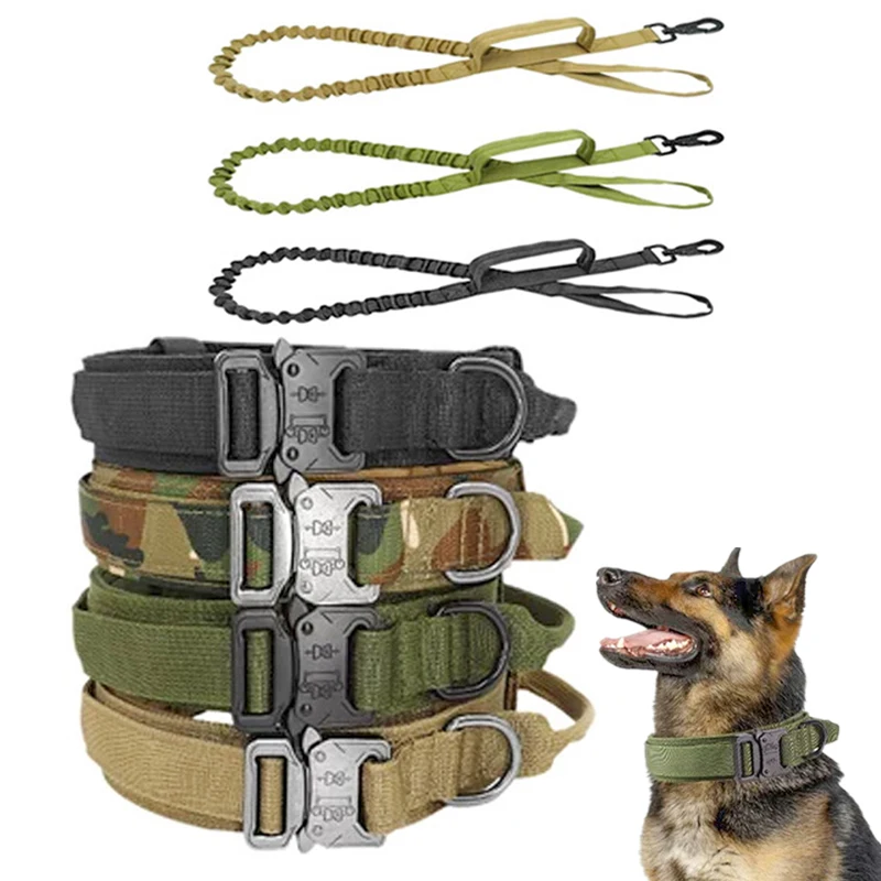 

Тактический ошейник для собак, Нейлоновый Регулируемый поводок в стиле милитари для средних и крупных собак, аксессуар для тренировок и охо...