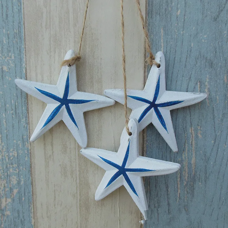 

3pcs/lot Mediterranean Starfish Fish Nautical Decor Hang Adorn Crafts Wood Fish/decorated marine pendant Home Decoration