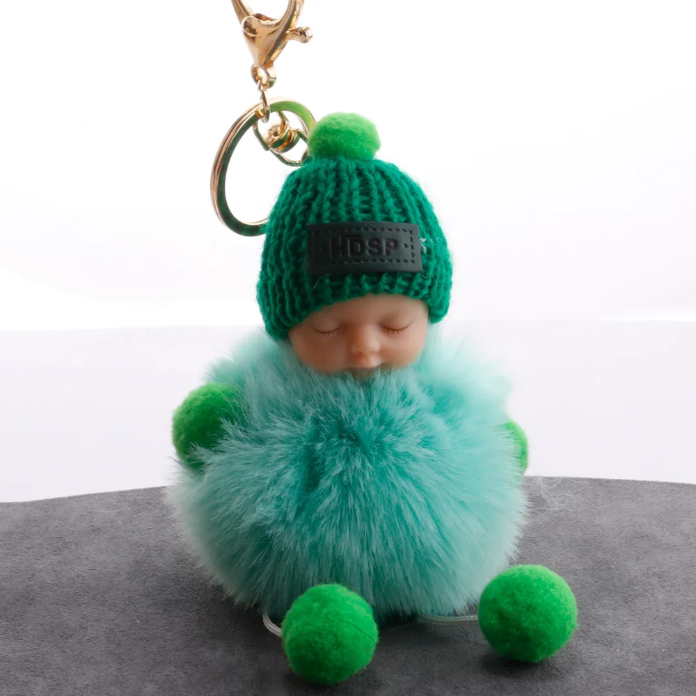 

1pc Lovely Cartoon Sleeping Baby Dolls Keychain with Pompom Pendants Key Ring for Women Men Bag Pendant Car Key Holder Toys Kids
