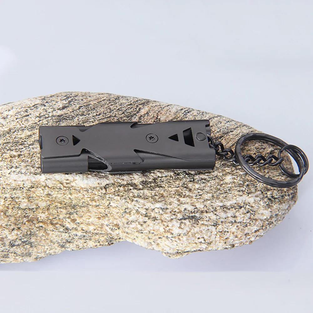 

Stainless Steel Whistle Dual Tubes Whistle with Keychain Outdoor Survival Whistle For School Gym Camping Hiking Training (Silver