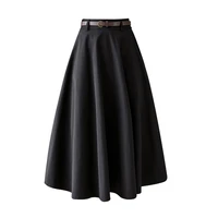 black skirt women high waist large skirt belt decoration pleated skirt 2021 summer korean elegant womens casual skirt