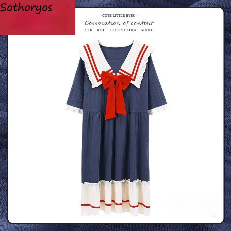 

Women Kawaii Sleepshirts Patchwork Bow Oversize Lovely Girls Nightgowns Soft Leisure Teenagers Sweet Females Home High Quality