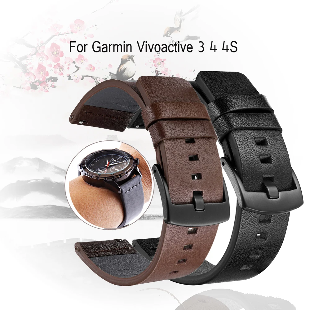 Italy Oily Leather Watchband for Garmin Vivoactive 4 4S / Vivomove 3 3S HR / Venu Luxe Style Quick Release Strap Watch Band