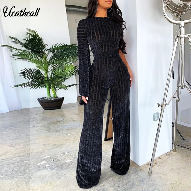 Комбинезон женский цельный с открытой спиной пикантный ажурный длинный ромпер