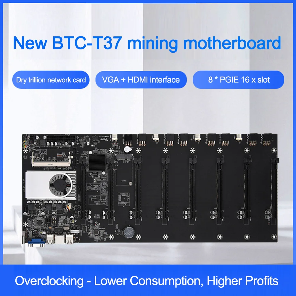 

BTC-37 Miner motherboard, set of 8 video card slots, DDR3 memory, onboard VGA interface, low power consumption