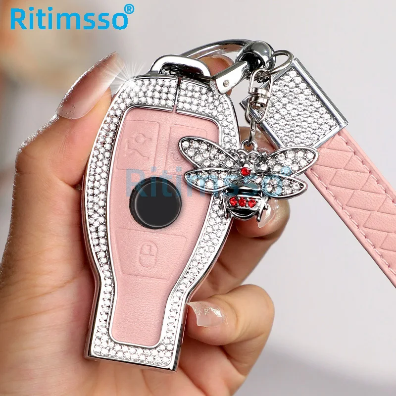Алмазный Кожаный чехол для автомобильных ключей из цинкового сплава держатель