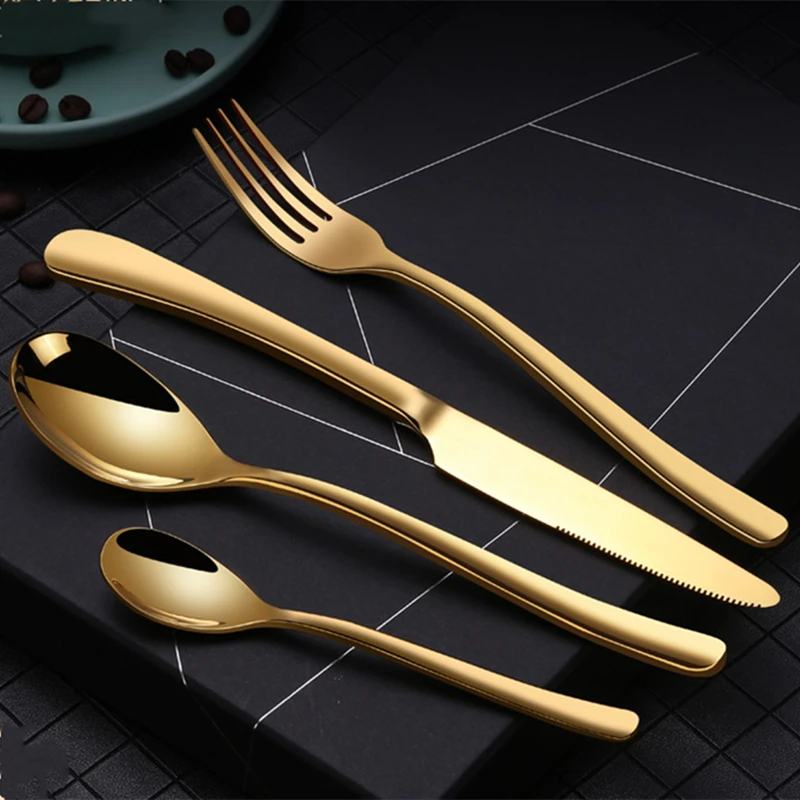 

Stainless Steel Gold Tableware Knife Forks Spoons Western Cutlery Restaurant Luxury Silver Dinnerware Kitchen Family Flatware
