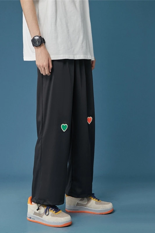 

Men's Summer Thin Fashion Brand Cropped Hip Hop Loose Ice Silk Ankle-Tied Drawstring Casual Pants