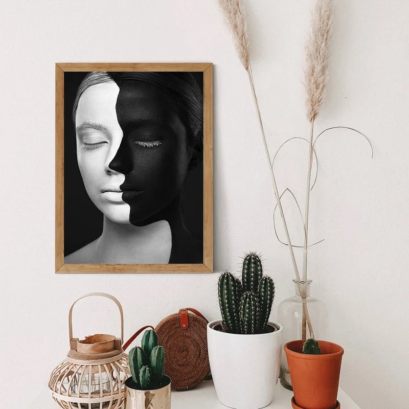 

Abstract Nordic Style Art Poster Portrait Painting Black And White Faces Print Canvas Pictures Wall Art Decor For Living Room