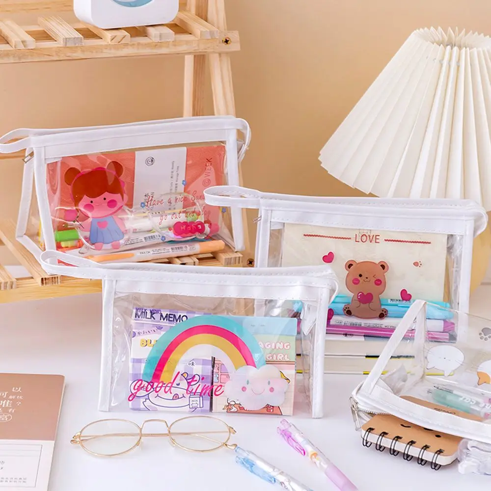 

Cute Transparent PVC Waterproof Pencil Bag Student Kawaii Pencil Case School Office Supplies Stationery Organizer Large Capacity