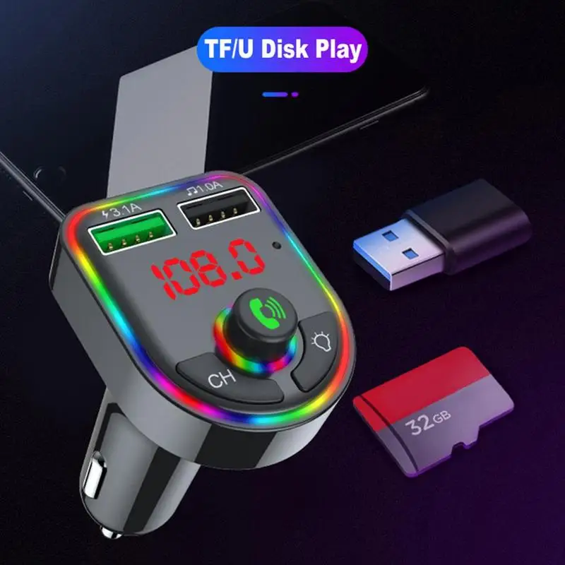 

Bluetooth 5.0 Wireless Car FM Transmitter MP3 Player 3.1A Double USB Charger Kit RGB Light 3 Model Can Choose