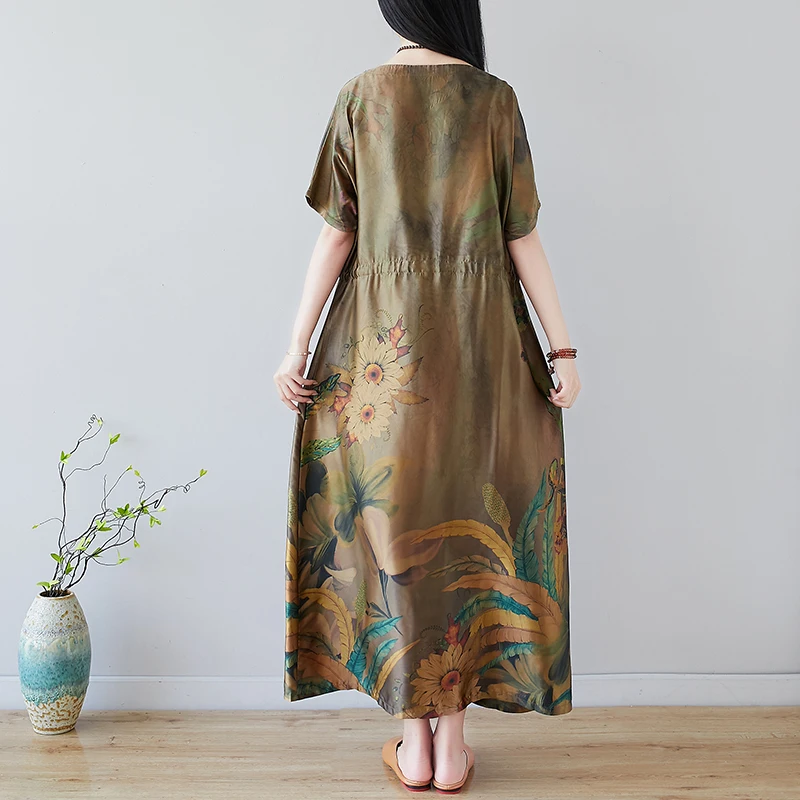 Платье макси Лулу в китайском стиле женское длинное с V-образным вырезом