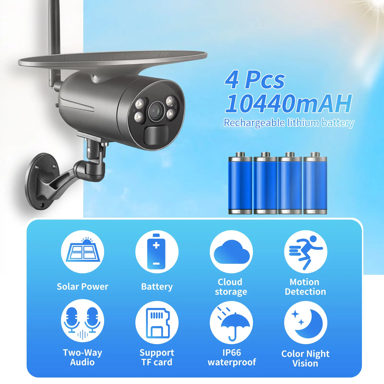 Gadinan Solar Battery Camera Tuya APP 4G / Wifi PIR Human Activate Bullet Surveillance IP66 Waterproof Color Night Vision | Безопасность