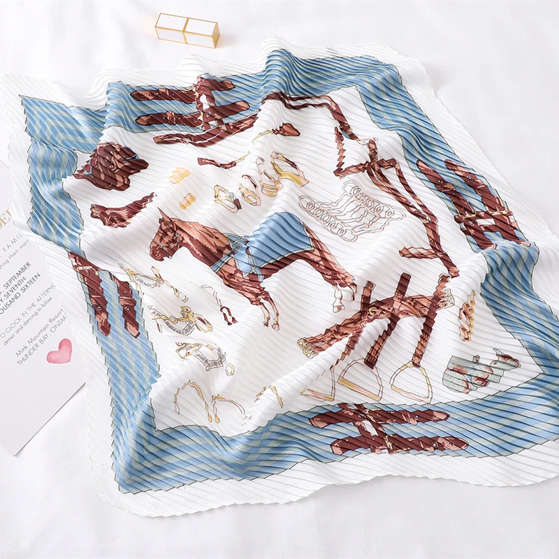 Новинка 2020 женский шелковый шарф квадратный шифоновый плиссированный для шеи