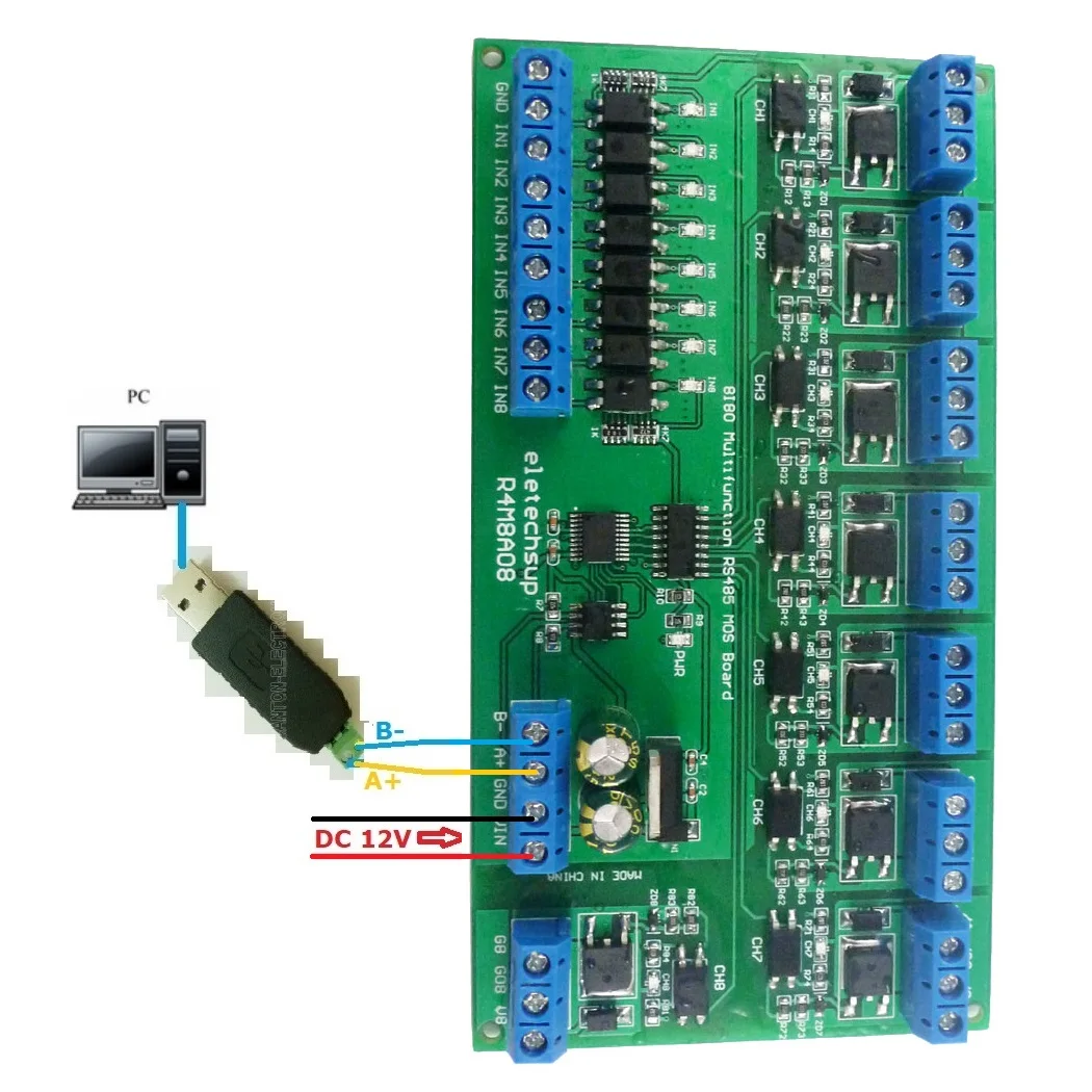 DC 12V 24V 8 изолированных ввода вывода DIN35 C45 рельс коробка UART RS485 MOSFET модуль с