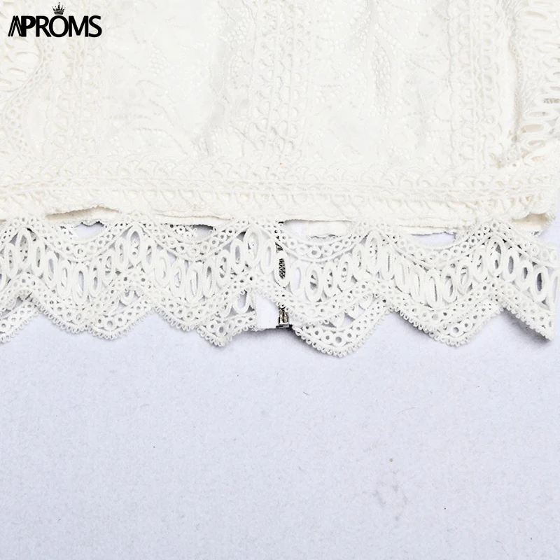 Aproms, винтажная женская футболка с кружевной отделкой, с вышивкой, элегантная, высокая горловина, длинный рукав, укороченный топ, женские вечерние футболки, открытая футболка