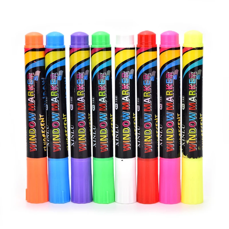 

1Pcs White Board Maker Pen White Board Whiteboard Marker Liquid Chalk Erasable Glass Ceramics Maker Pen Easy Erasing 8 Colors