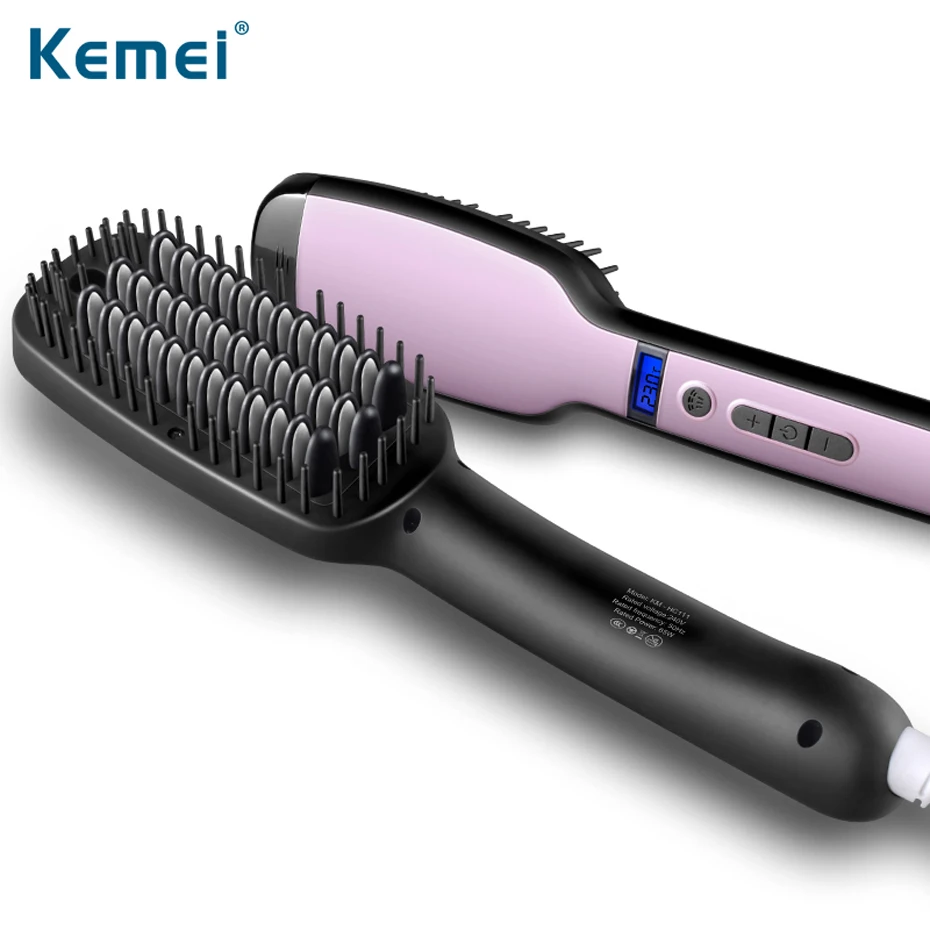 

kemei Hair Straightener brush Professional Electric Comb Straightening Iron Quick Heating Anti-static Comb Magic Hair styler