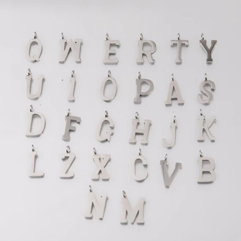

Alphabet A-Z Steel Color Bead Charms Stainless Steel Mirror Polished Charms Pendants For Jewelry Making 20pcs/lot