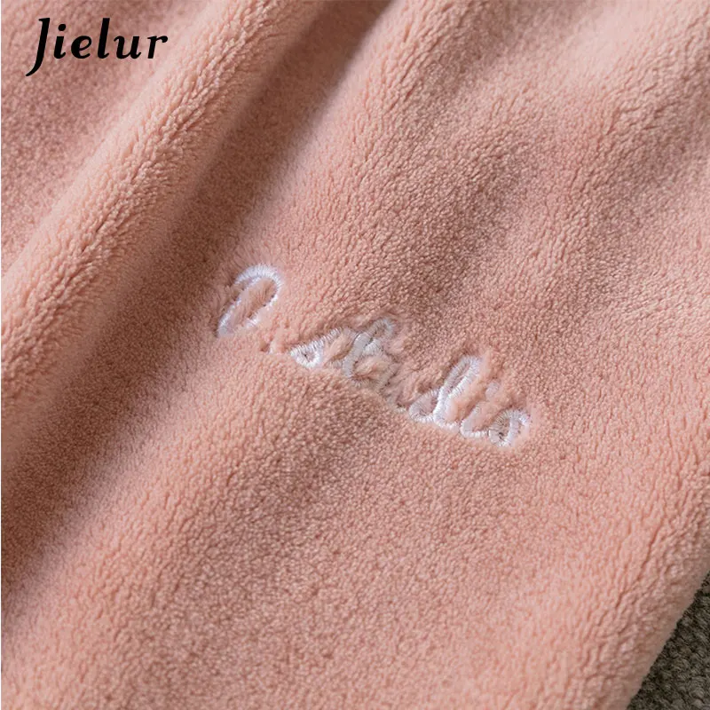 Pink Jielur пижамные штаны Зимняя теплая однотонная мягкая одежда ropa mujer из бархата кораллового цвета для отдыха флисовые штаны с буквенным принтом одежда для сна - Цвет: Pink