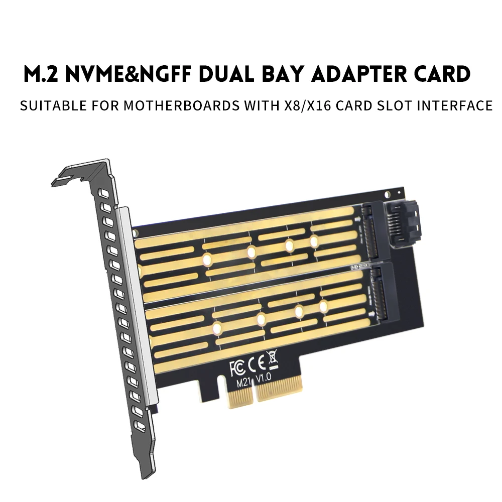 

M.2 SSD Nvme&NGFF To PCIe Rise Card X4x8x16 Adapter Hard Drive Dual-bay Interface Gen3 32Gbps Expansion Card for PCIe&SATA SSD