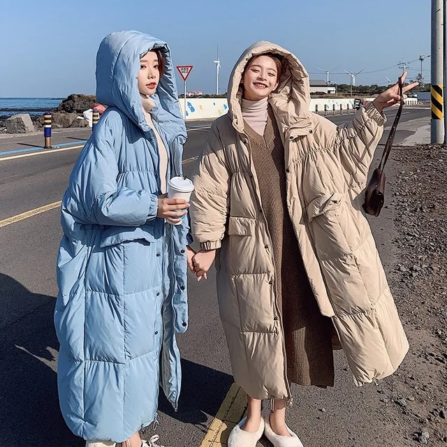 

Winter over the knee X-long bat sleeved cotton coat female loose oversized thicker warm jacket fluffy cotton jacket F272
