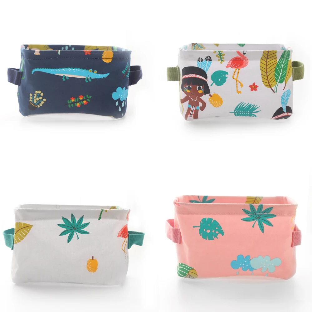 

Square Cotton Linen Storage Basket with Handle Cute Girl Flamingo Leaves Desktop Storage Box Sundries Cosmetic Kid Toy Organizer