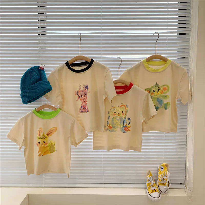 

Girls Cartoon Short-sleeved T-shirt 2021 Summer New Baby Boys and Girls Cotton T Shirt Children's Korean Girl Baby Cartoon Tops