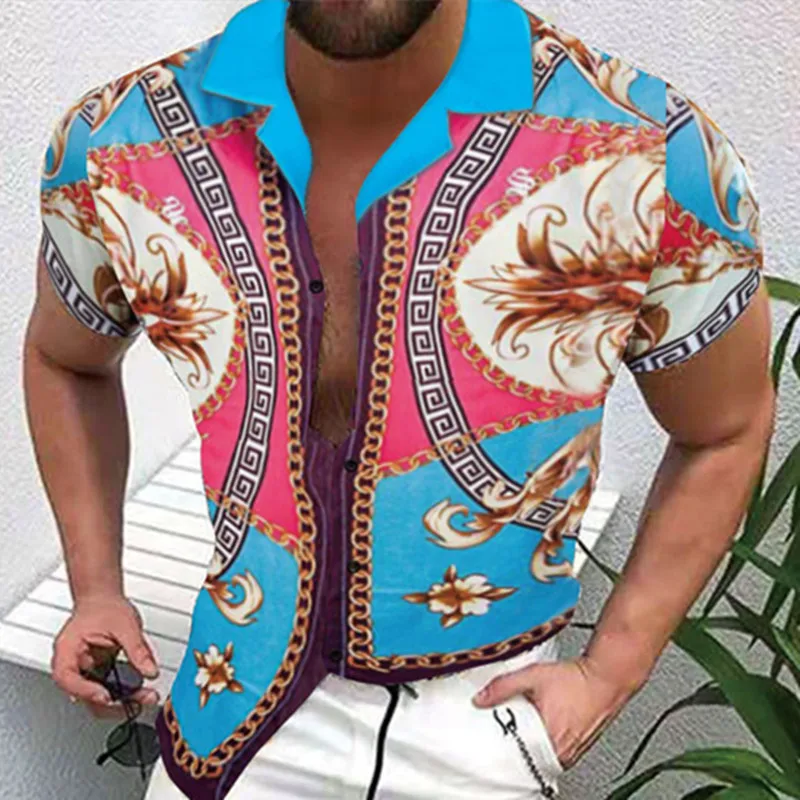 

Men's Spring/Summer Large M-3XL Print Fashion Beach Hawaiian Style Fast Dry Casual Broken Silk Shirt Top