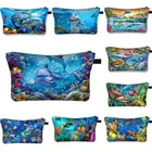 Косметички в виде акулыдельфиначерепахи, женская модная дорожная сумка для хранения, женская сумочка для подводного мира, дизайнерские сумки для макияжа для девочек