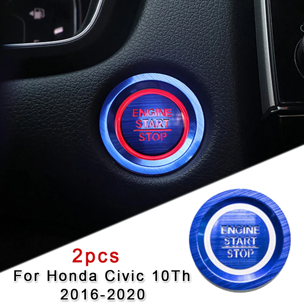 

Blue Start Button Cover Ignition 2pcs/Set Accessory Aluminum Replacement