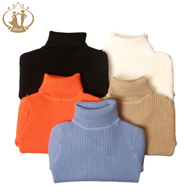 

2T-7T Pure Color Winter Boy Girl Kid Thick Knitted Bottoming Turtleneck Shirts Solid High Collar Pullover Sweater Boys 2021