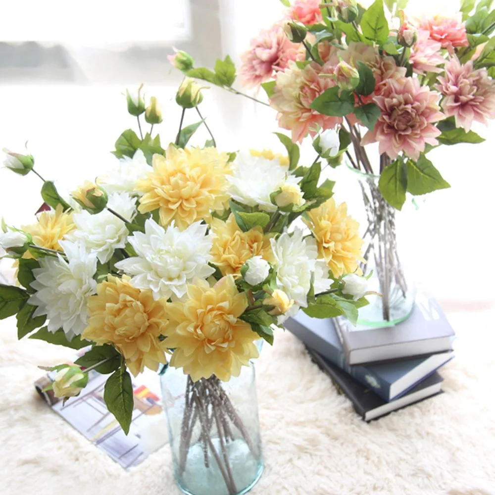 1 шт. Искусственные цветы Dahlias шелковые как настоящие искусственные для свадебной