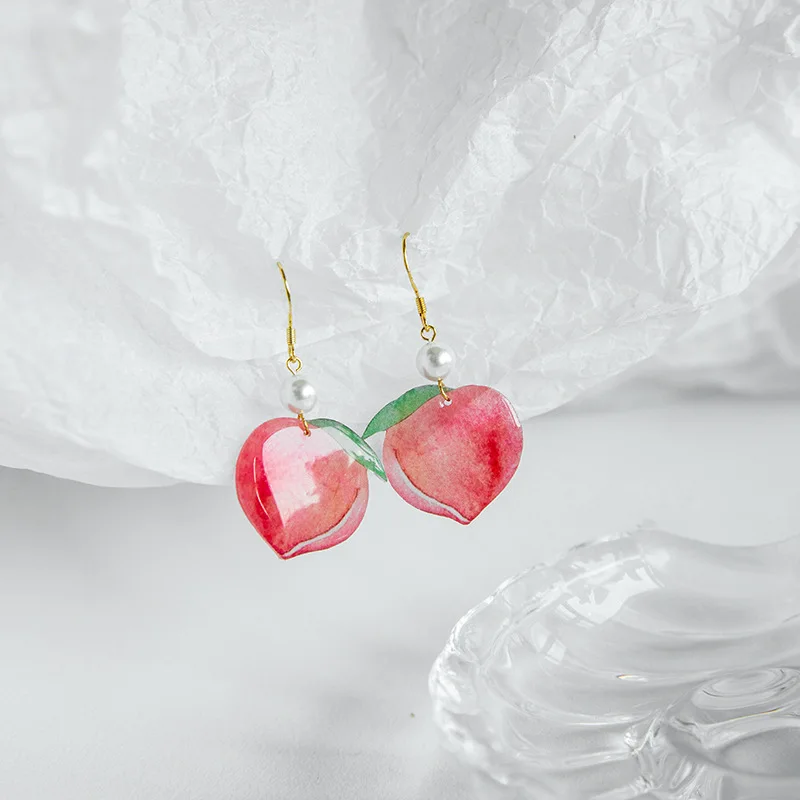 

Fashion New Simulation Peach Drop Earrings Girl Cute Romantic Sweet Pink Peach Leaves Tassel Earrings Simple Party Jewelry Gift