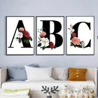 A-Z черный цветочный алфавит английские буквы настенные картины печать на холсте поп-арт холст Картины Nordic Стиль для Гостиная
