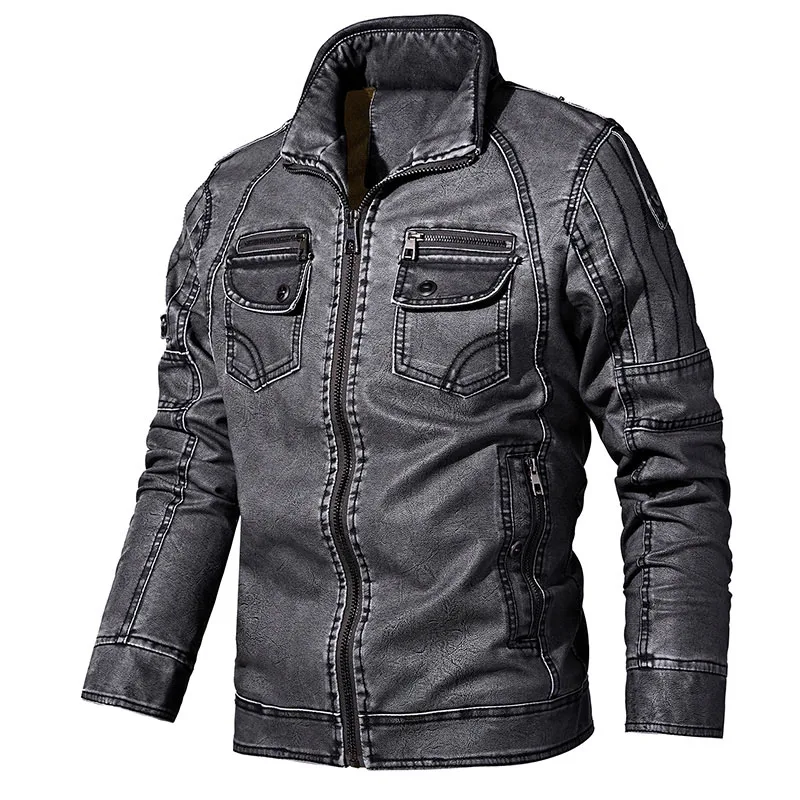 New Men's Leather Jackets Autumn Casual Faux Motorcycle PU Jacket Winter Biker Zipper Leather Coats Brand Clothing EU Size - Цвет: Grey DD8818