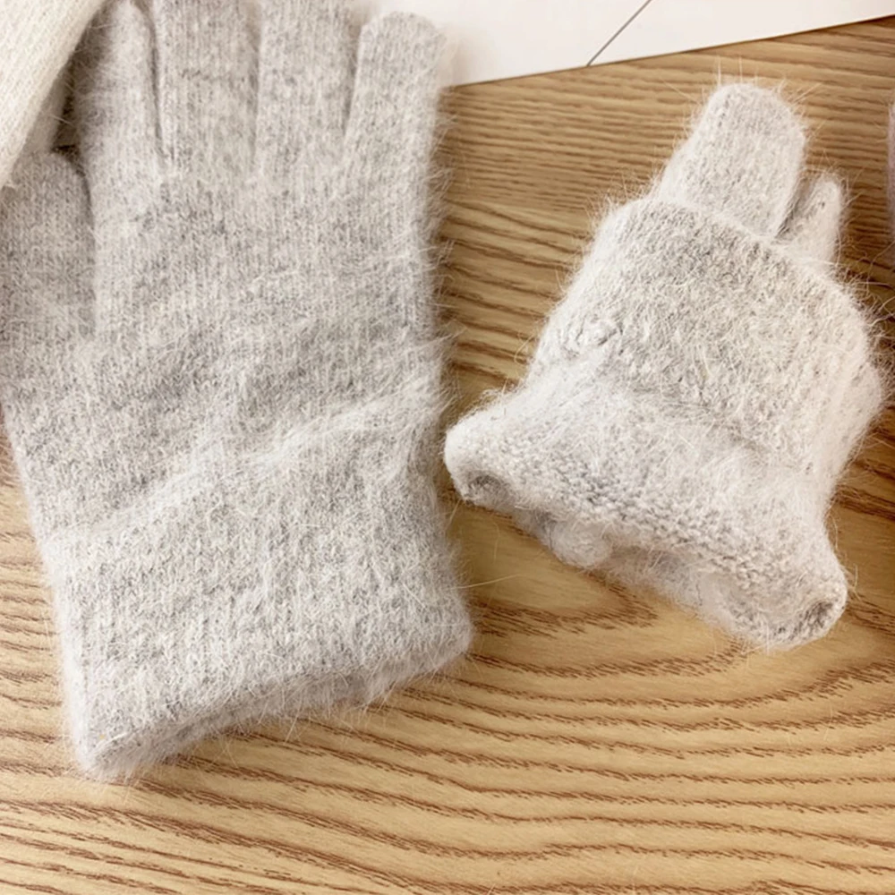 

Fashionable Women Winter Wool Knitted Gloves Men Thicken Plus Velvet Elastic Mittens Full Finger Cycling Driving Warm Mittens