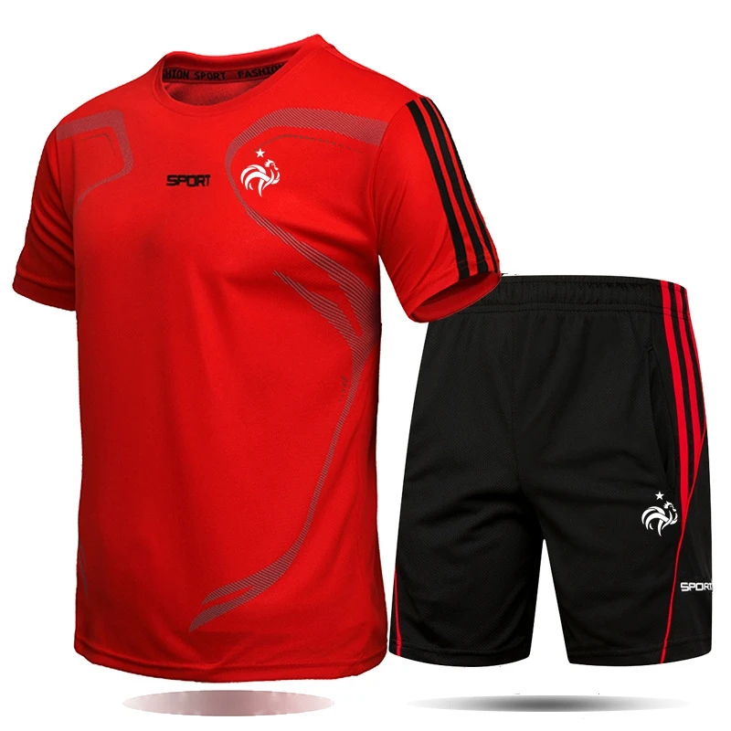 

New Men's Sportswear Casual jogging fitness training badminton basketball football Jersey Short sleeve + shorts suit