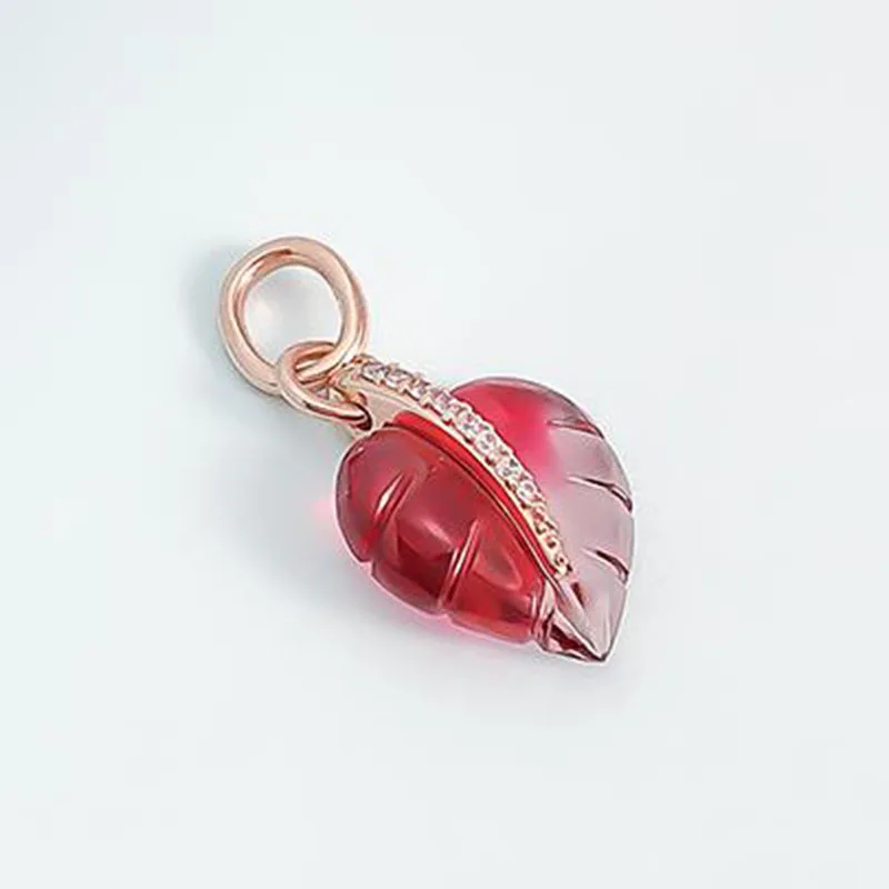 

100% 925 Sterling Silver Charm New Rose Gold Glazed Falling Leaf Pendant Fit Pandora Women Bracelet & Necklace Diy Jewelry