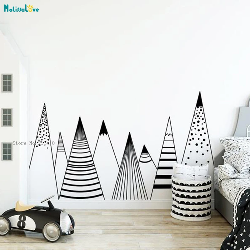 Геометрическая цветная Настенная Наклейка с изображением гор на заказ домашний