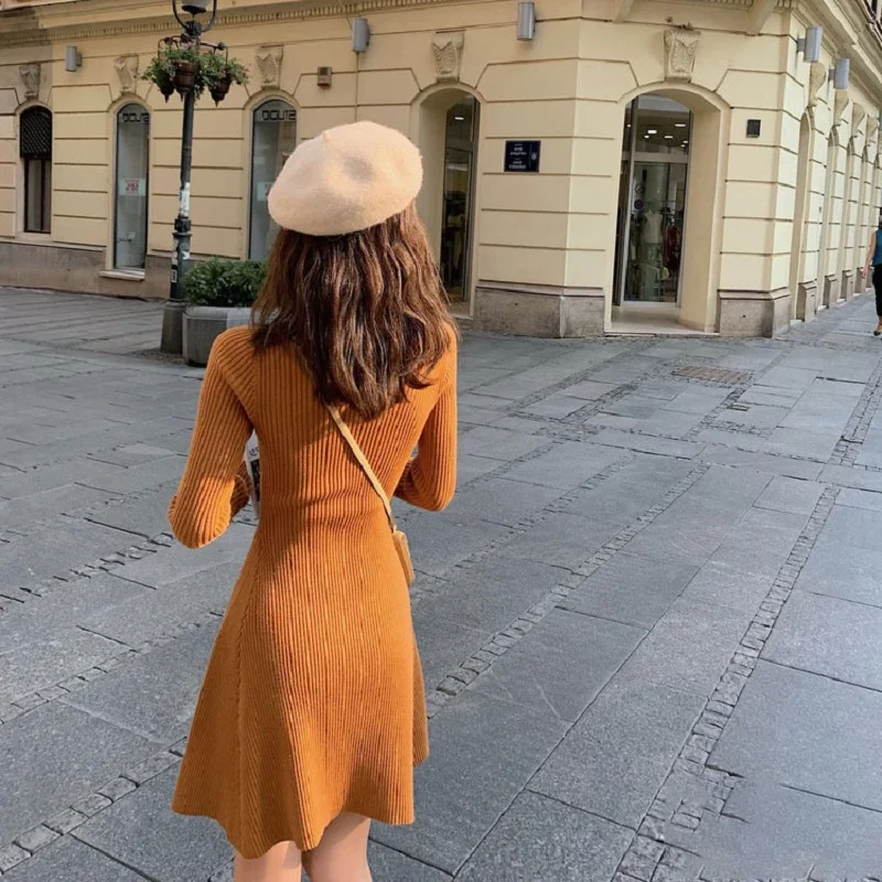 

Early spring 2021 slim and long-sleeved knitted temperament inner dress mid-length female sweater base skirt dresses for women