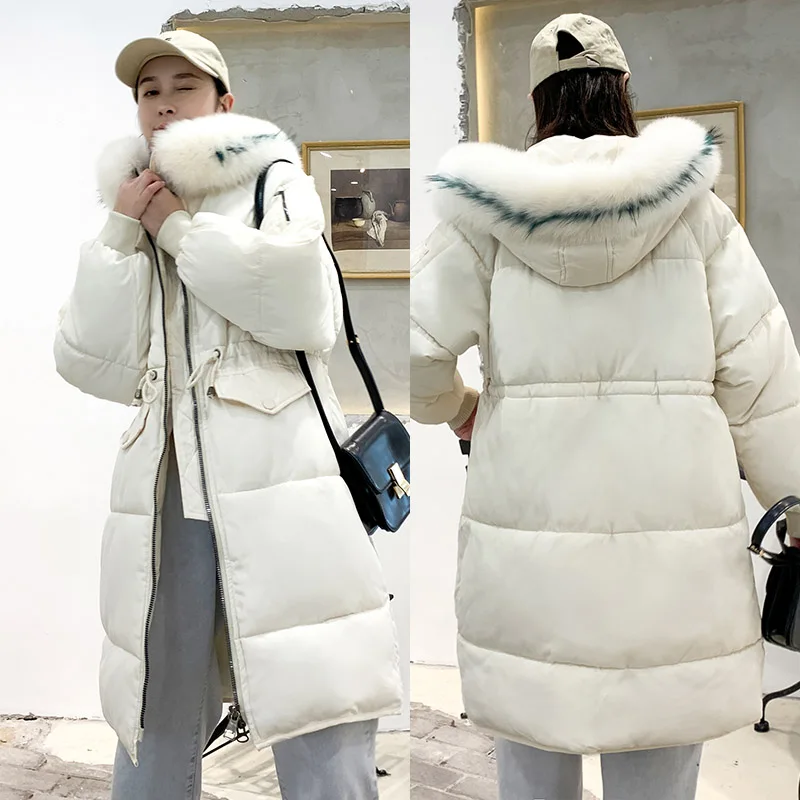 Beige 1 30 градусов зимние женские куртки большой меховой воротник толстые теплые длинные парки пальто Твердые свободные с капюшоном пуховики размера плюс парка - Цвет: Beige 1