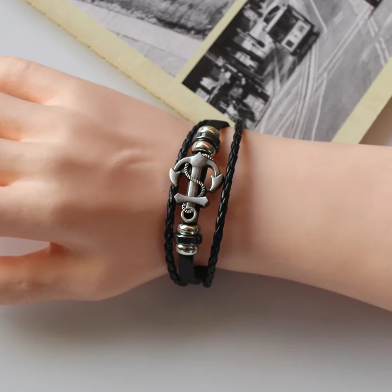 Винтажный Мужской Браслет многослойный Плетеный кожаный браслет ручной работы