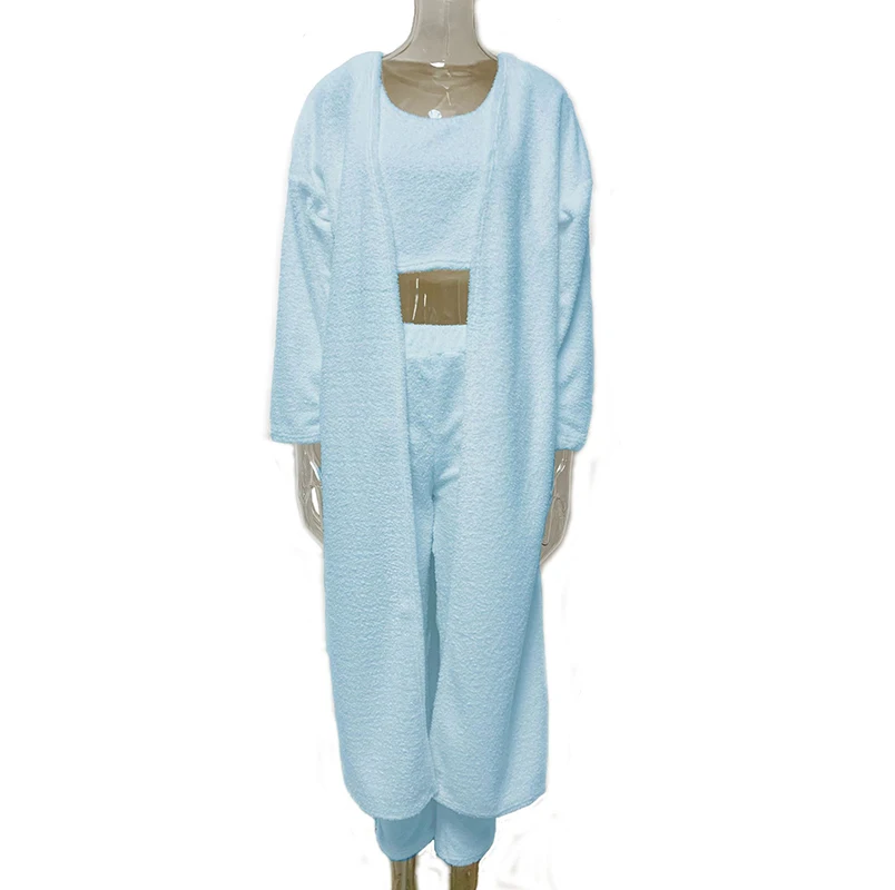 

Winter Solid Sexy Pyjamas Women Robe Sets Plush Three Piece Home Clothes Sleepwear Pijama
